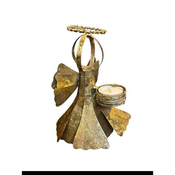 Vintage Gold Angel Tea Light Candle Holder 8" Metal - Picture 7 of 7